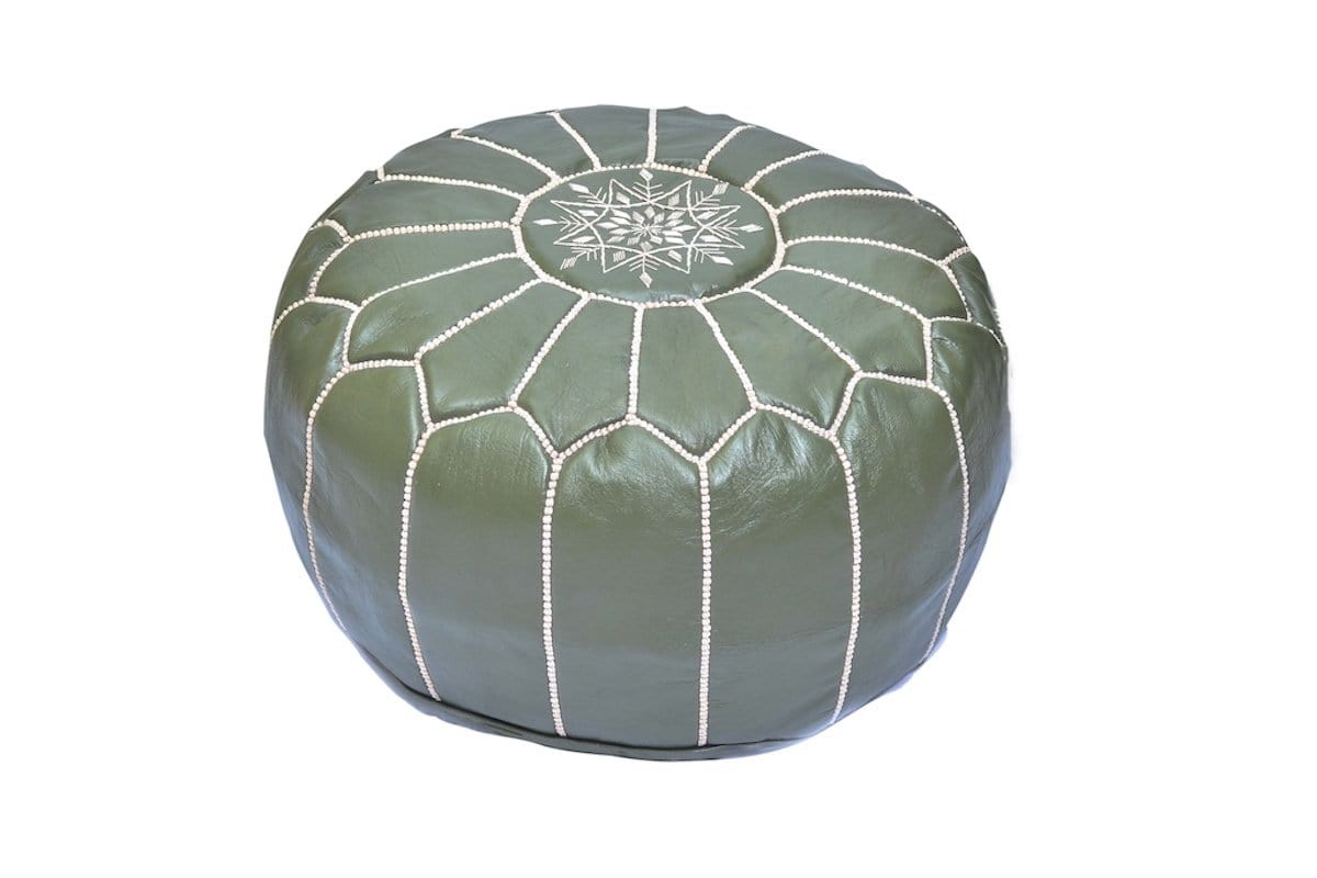 Handmade Moroccan Leather Pouf - Green
