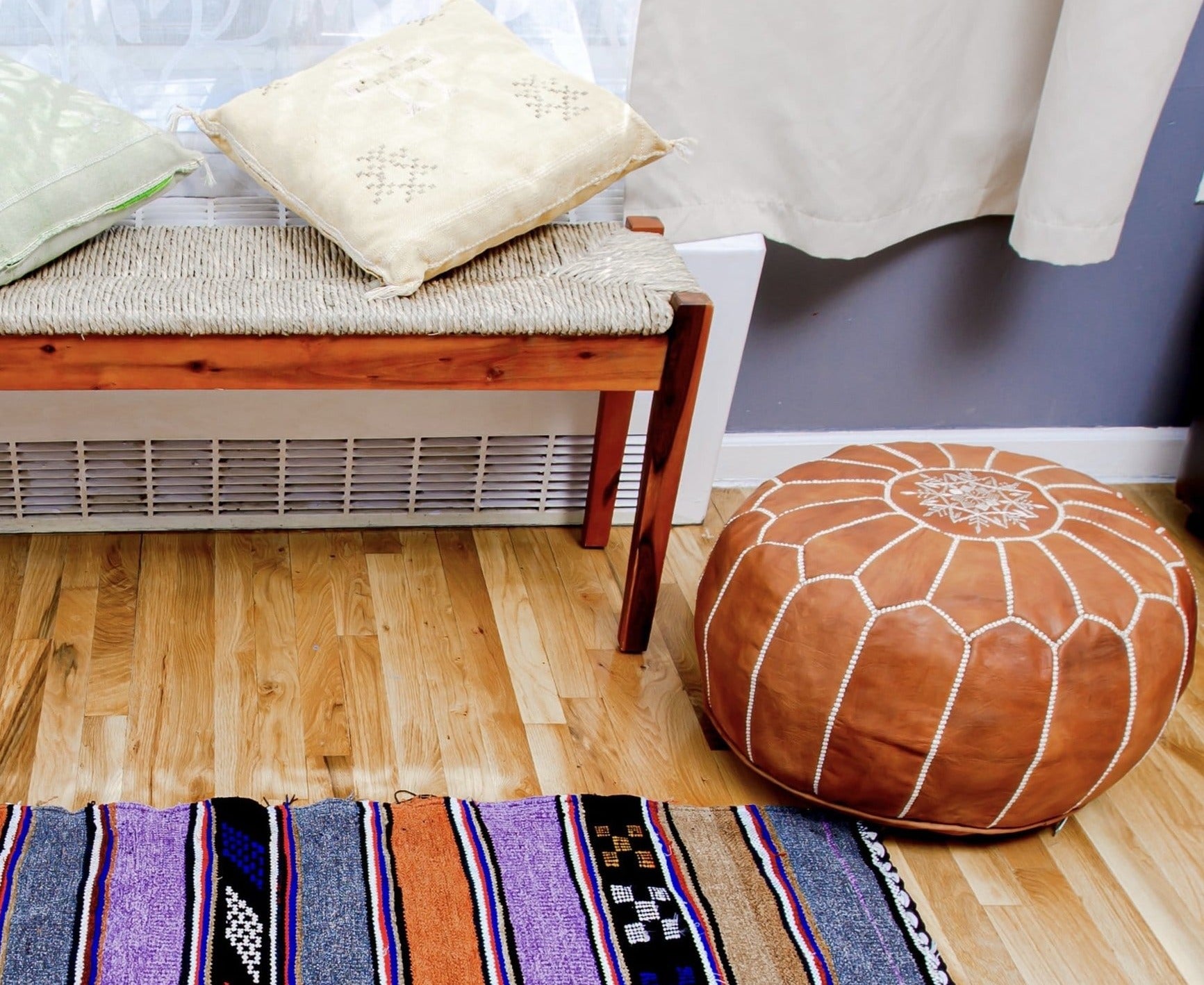 Handmade Moroccan Leather Pouf - Tan