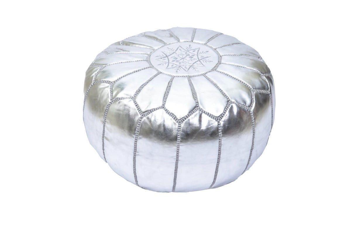 Vegan Leather Pouf - Silver
